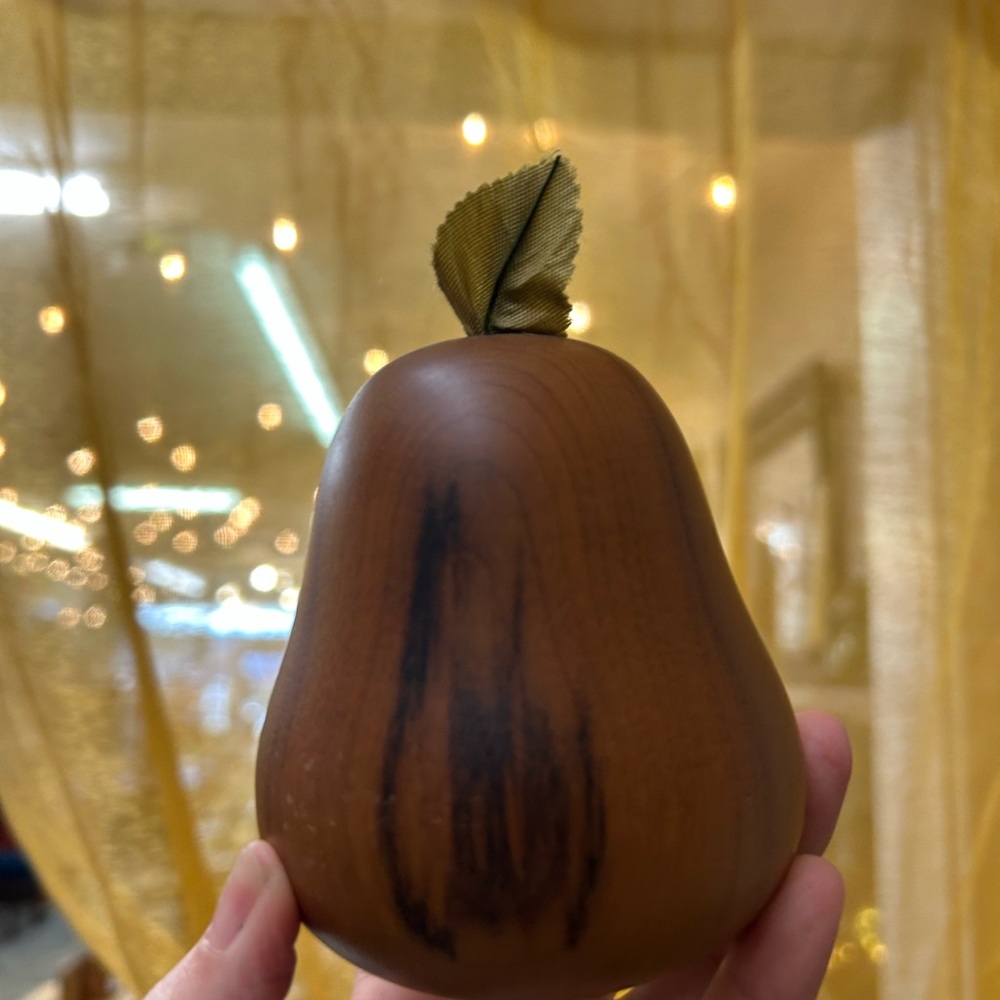 Mid Century Modern Wooden Decorative Pear with Fabric Leaf - Rustic  Accent - Picture 3 of 7